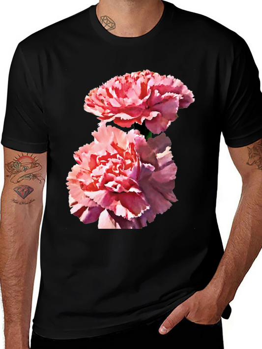 Camiseta Negra con Flores Rosadas para Hombre