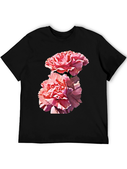 Camiseta Negra con Flores Rosadas para Hombre