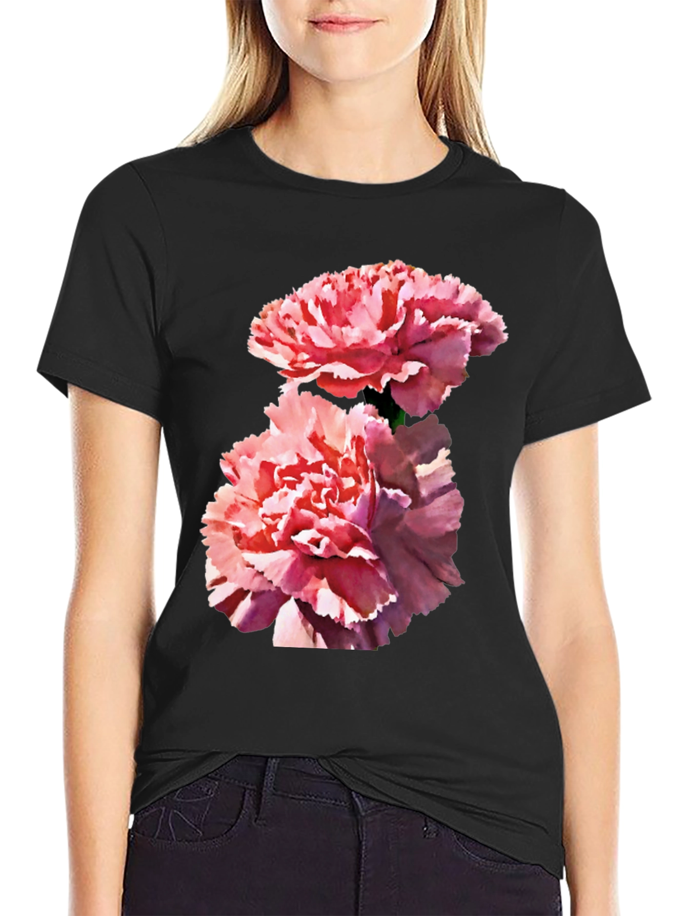 Camiseta Negra con Flores Rosadas para Hombre
