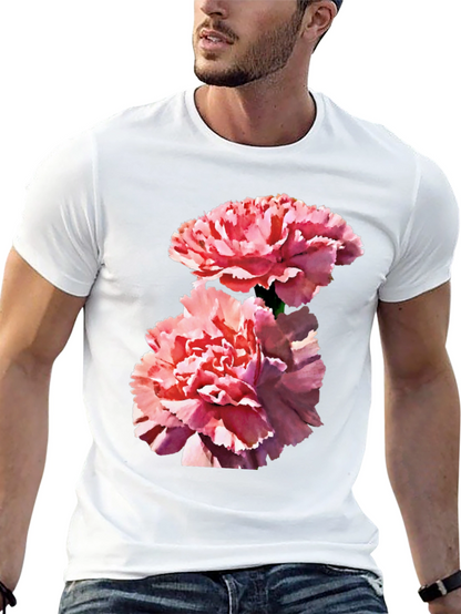 Camiseta Negra con Flores Rosadas para Hombre