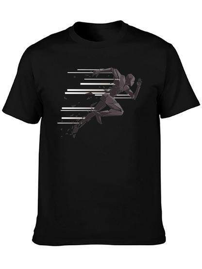 Camiseta Negra Hombre - Diseño Runner Abstracto