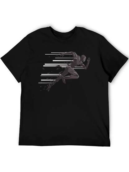 Camiseta Negra Hombre - Diseño Runner Abstracto