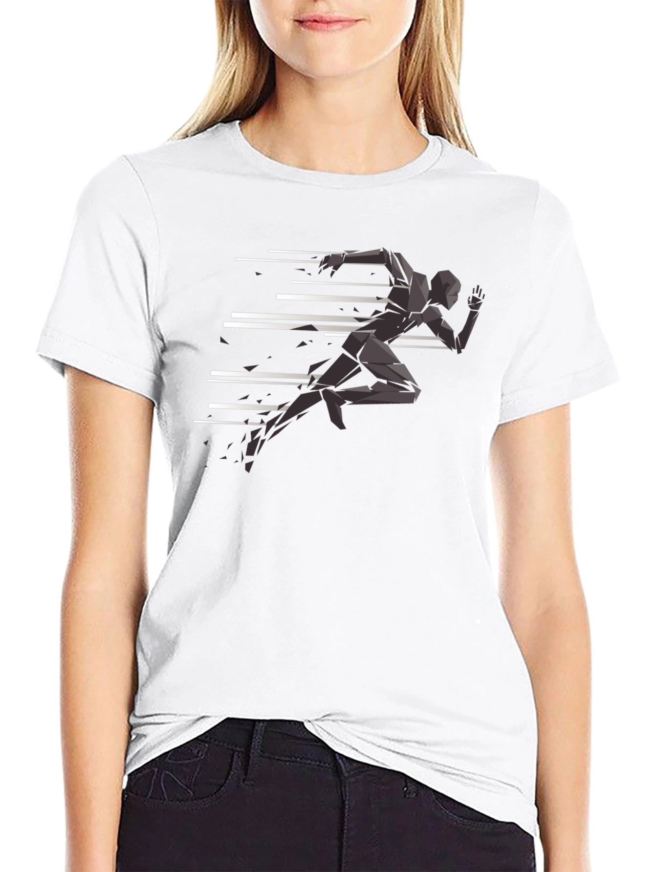 Camiseta Negra Hombre - Diseño Runner Abstracto
