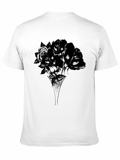 Camiseta Negra con Diseño Floral Abstracto