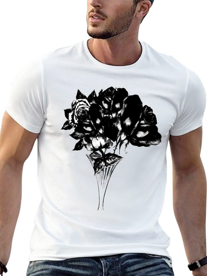 Camiseta Negra con Diseño Floral Abstracto