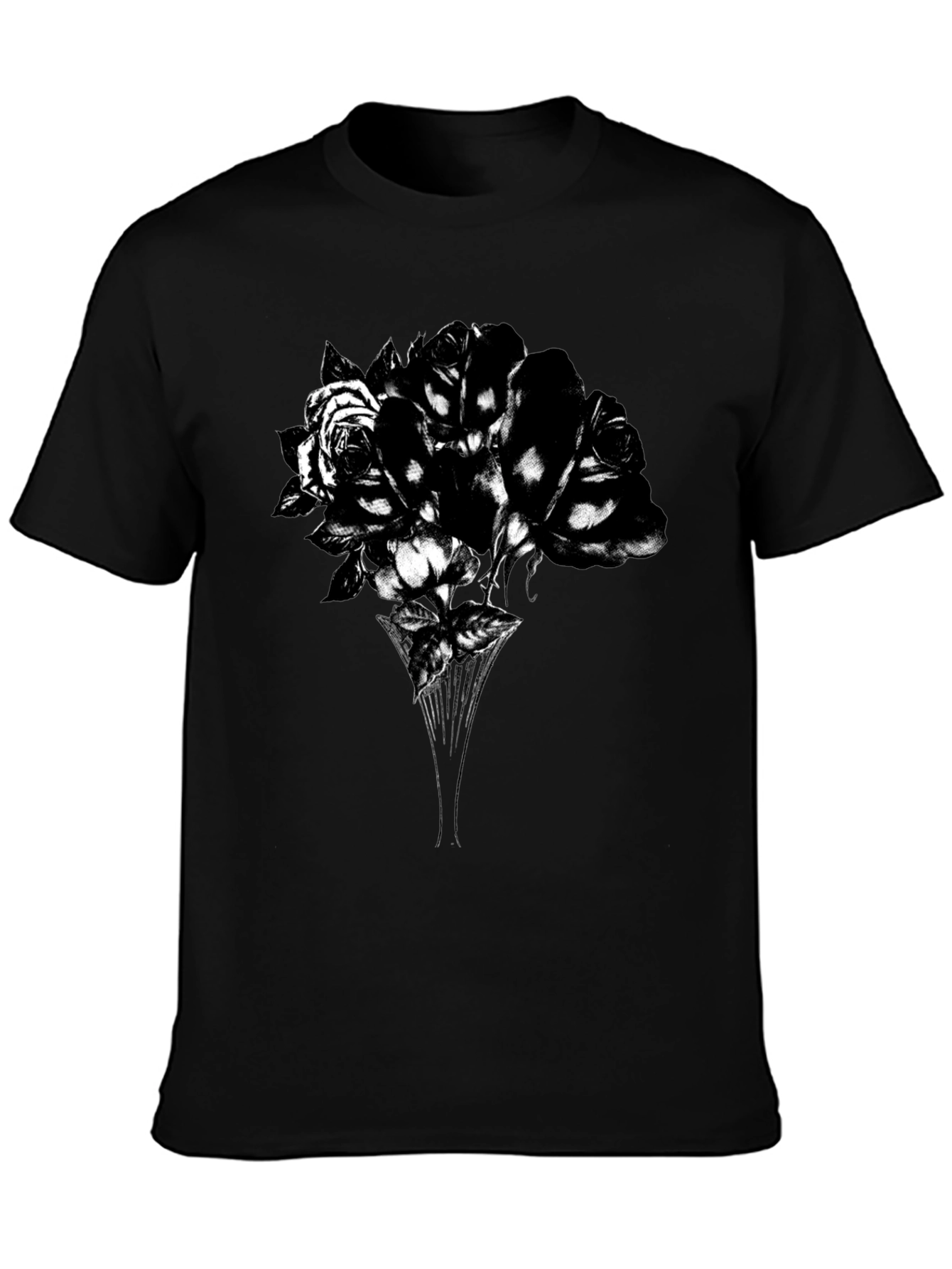 Camiseta Negra con Diseño Floral Abstracto