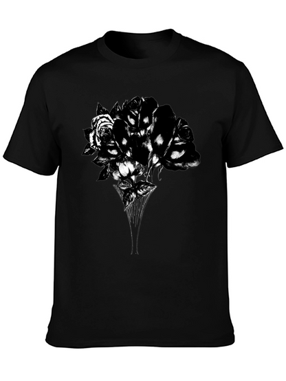 Camiseta Negra con Diseño Floral Abstracto
