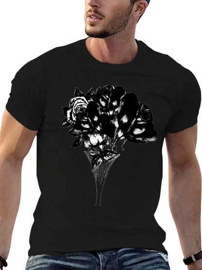 Camiseta Negra con Diseño Floral Abstracto