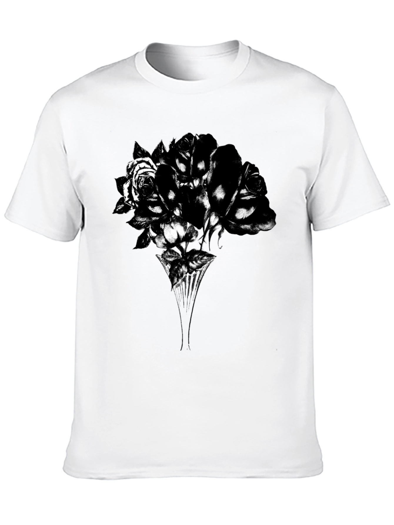 Camiseta Negra con Diseño Floral Abstracto