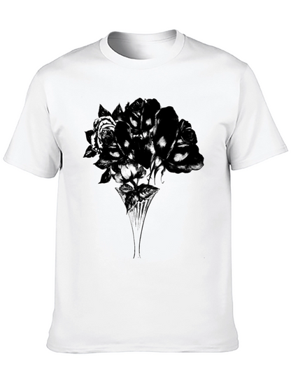 Camiseta Negra con Diseño Floral Abstracto