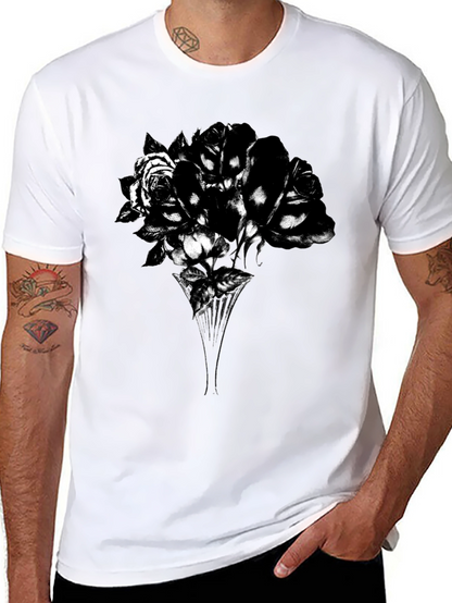 Camiseta Negra con Diseño Floral Abstracto