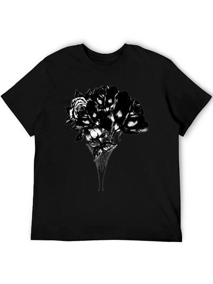 Camiseta Negra con Diseño Floral Abstracto