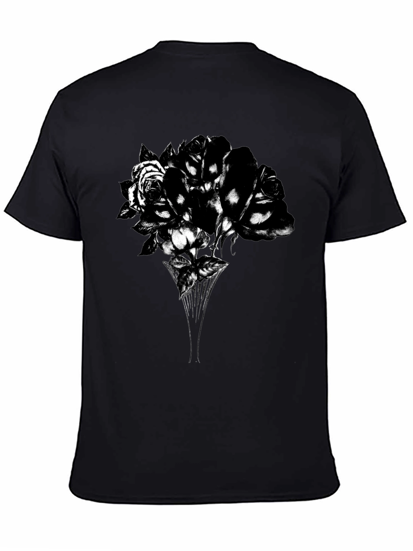 Camiseta Negra con Diseño Floral Abstracto