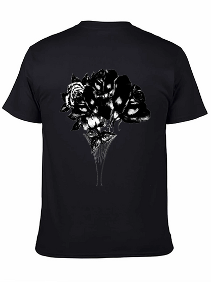 Camiseta Negra con Diseño Floral Abstracto