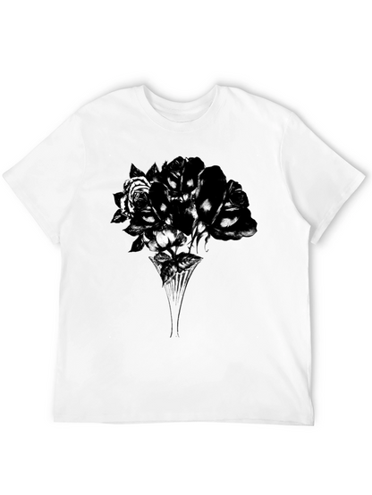 Camiseta Negra con Diseño Floral Abstracto