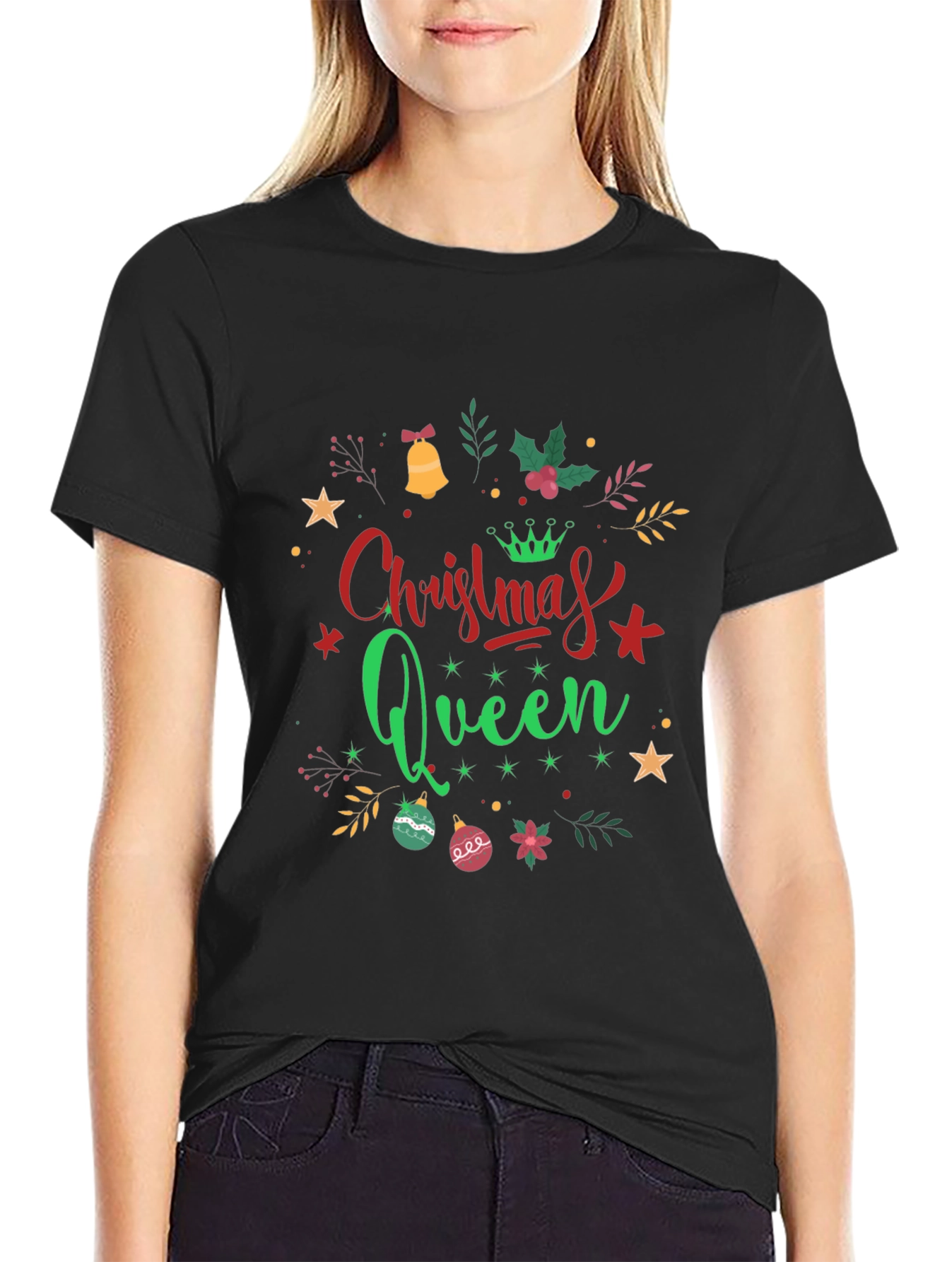 Camiseta Negra Navideña Christmas Queen
