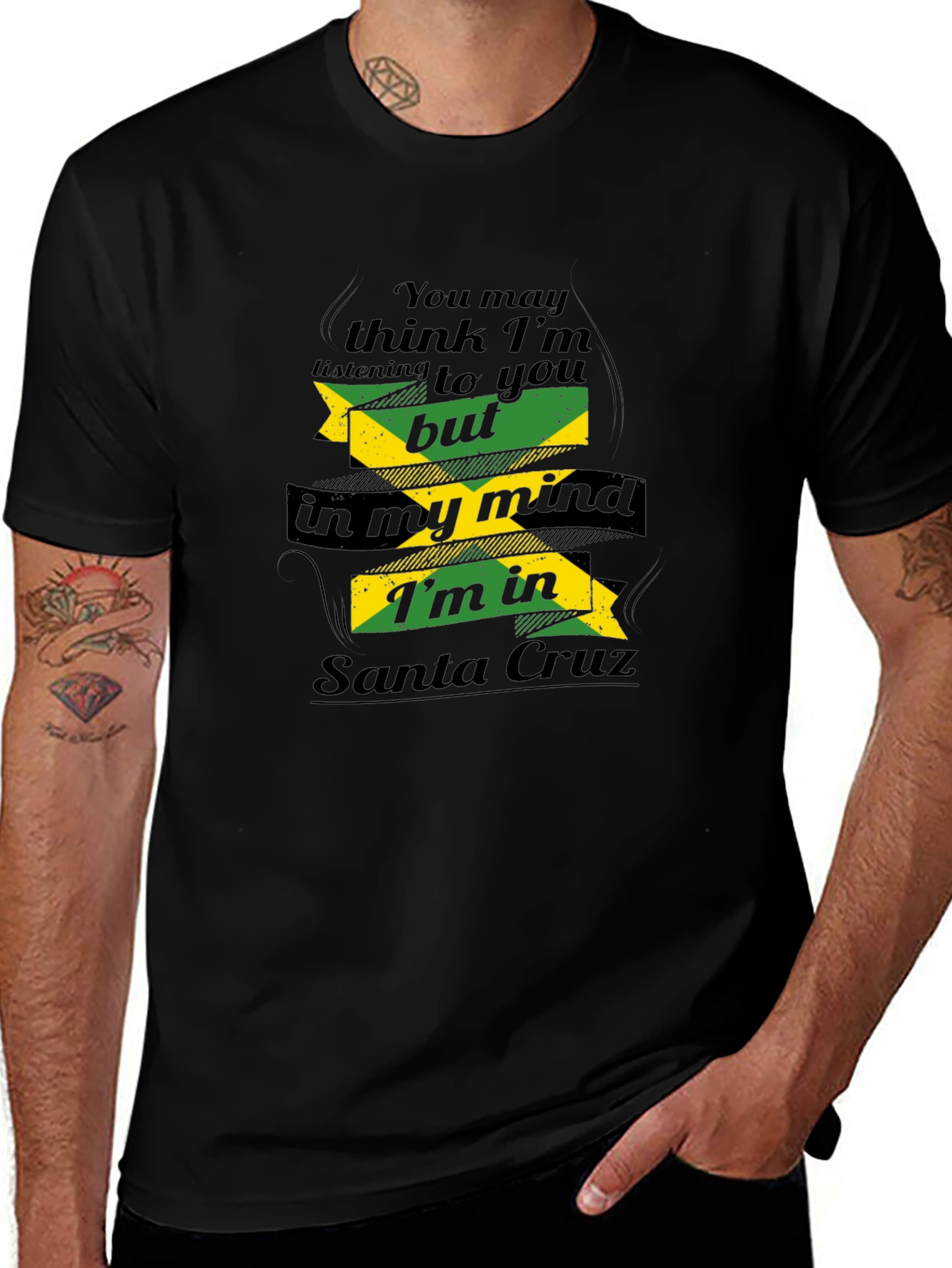 Camiseta Hombre Negra con Diseño Divertido Santa Cruz