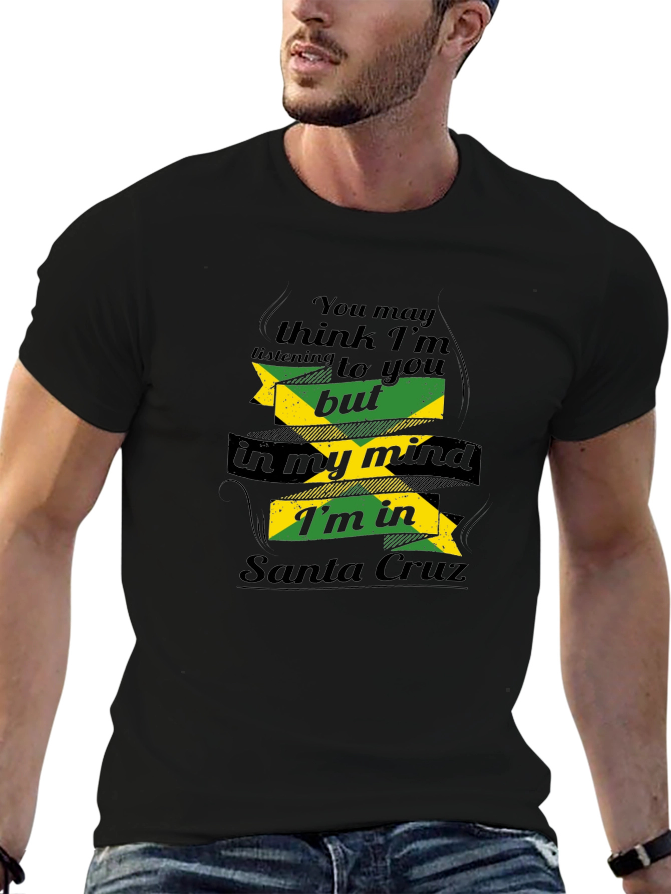 Camiseta Hombre Negra con Diseño Divertido Santa Cruz