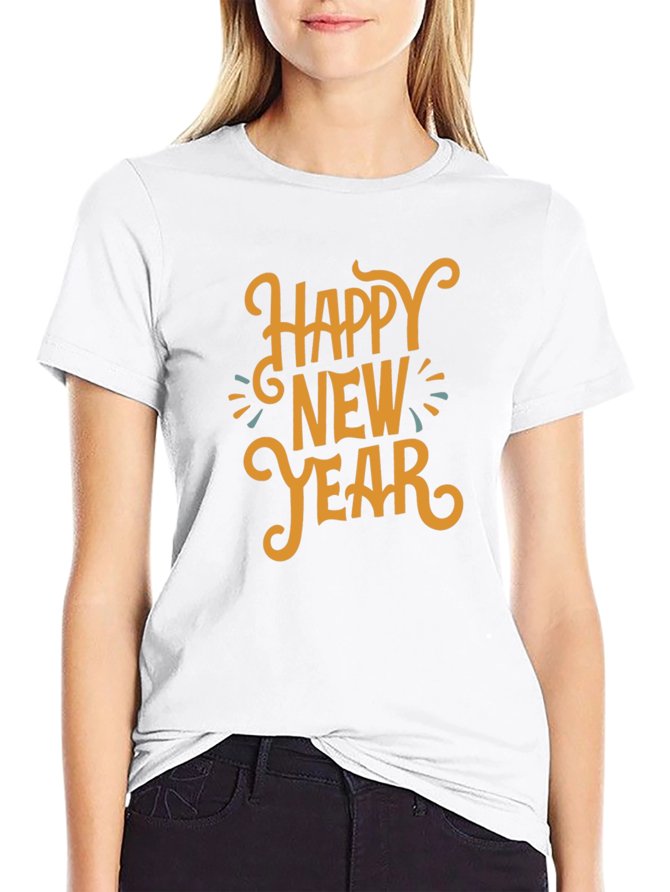 Camiseta Negra Feliz Año Nuevo Estilo Festivo