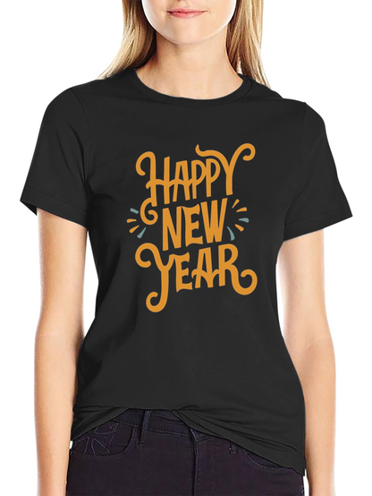 Camiseta Negra Feliz Año Nuevo Estilo Festivo