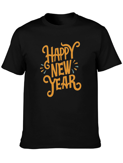 Camiseta Negra Feliz Año Nuevo Estilo Festivo