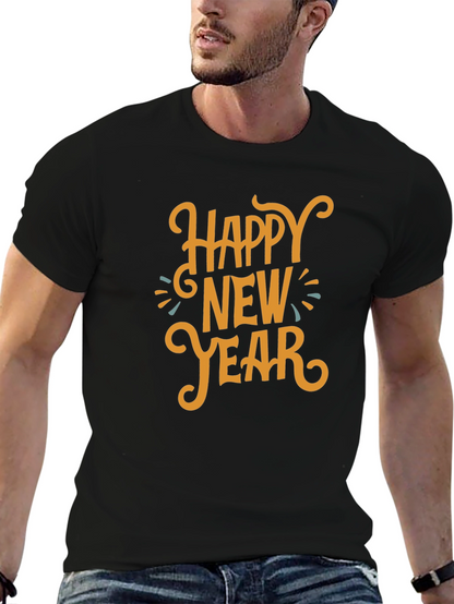 Camiseta Negra Feliz Año Nuevo Estilo Festivo