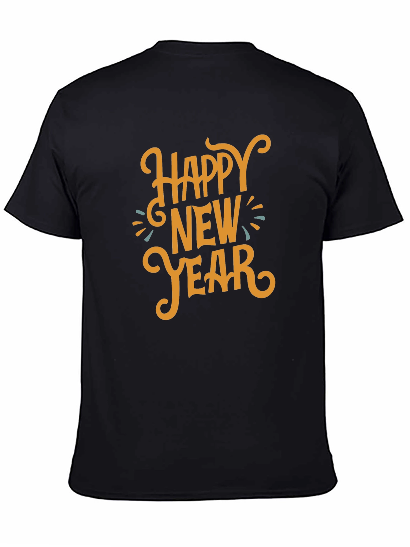 Camiseta Negra Feliz Año Nuevo Estilo Festivo