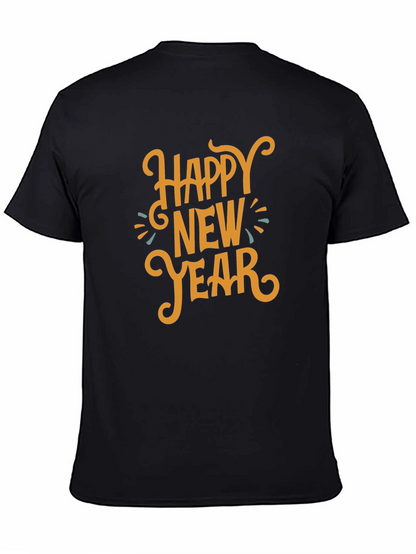 Camiseta Negra Feliz Año Nuevo Estilo Festivo