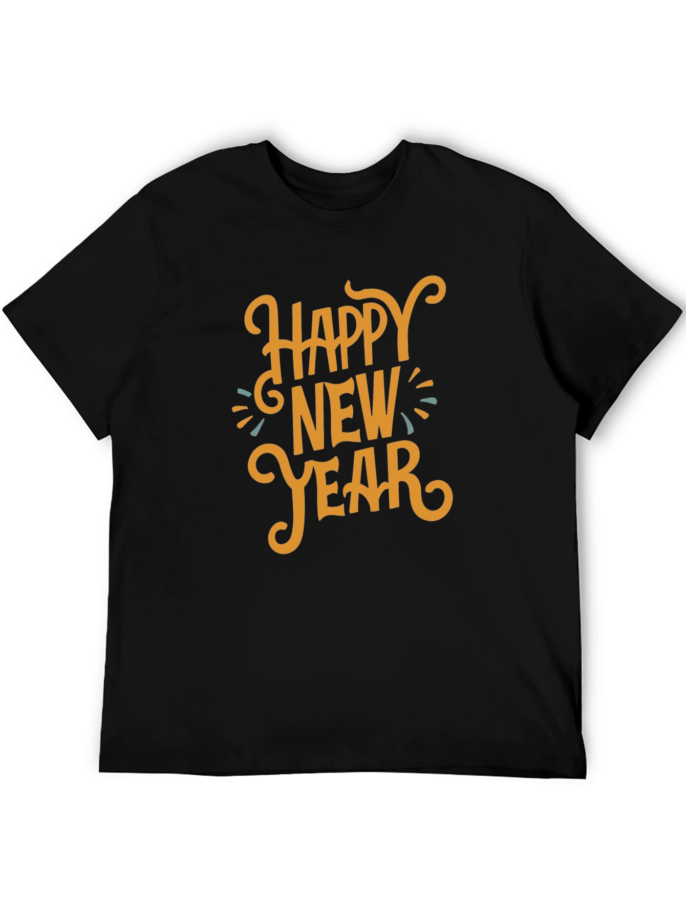 Camiseta Negra Feliz Año Nuevo Estilo Festivo