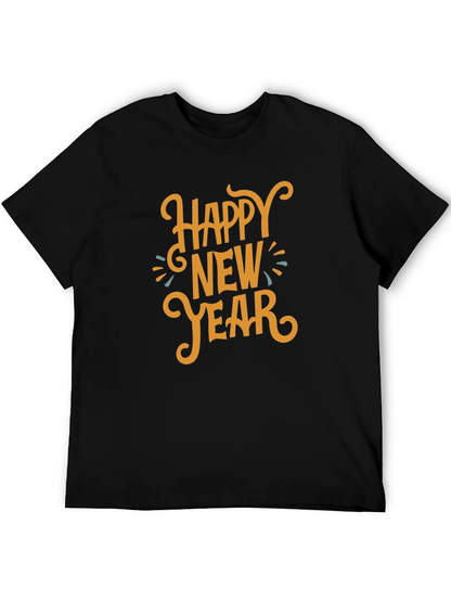 Camiseta Negra Feliz Año Nuevo Estilo Festivo