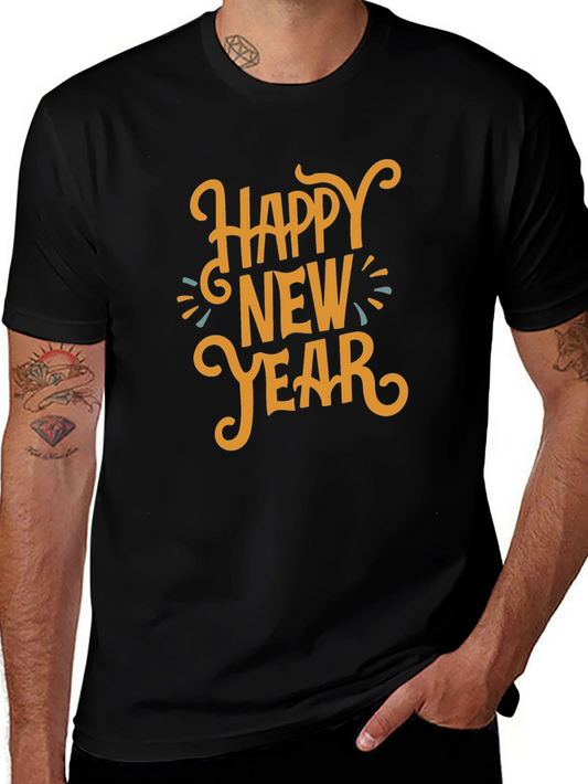 Camiseta Negra Feliz Año Nuevo Estilo Festivo