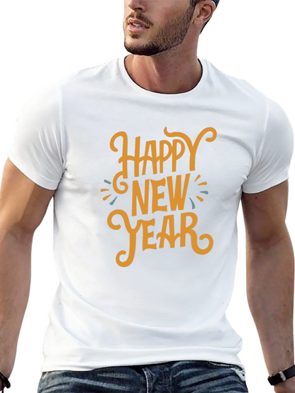 Camiseta Negra Feliz Año Nuevo Estilo Festivo