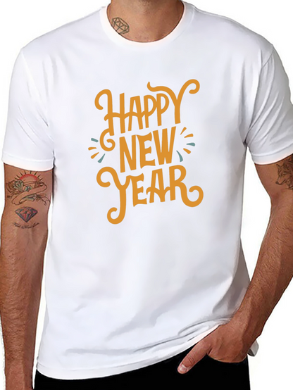 Camiseta Negra Feliz Año Nuevo Estilo Festivo