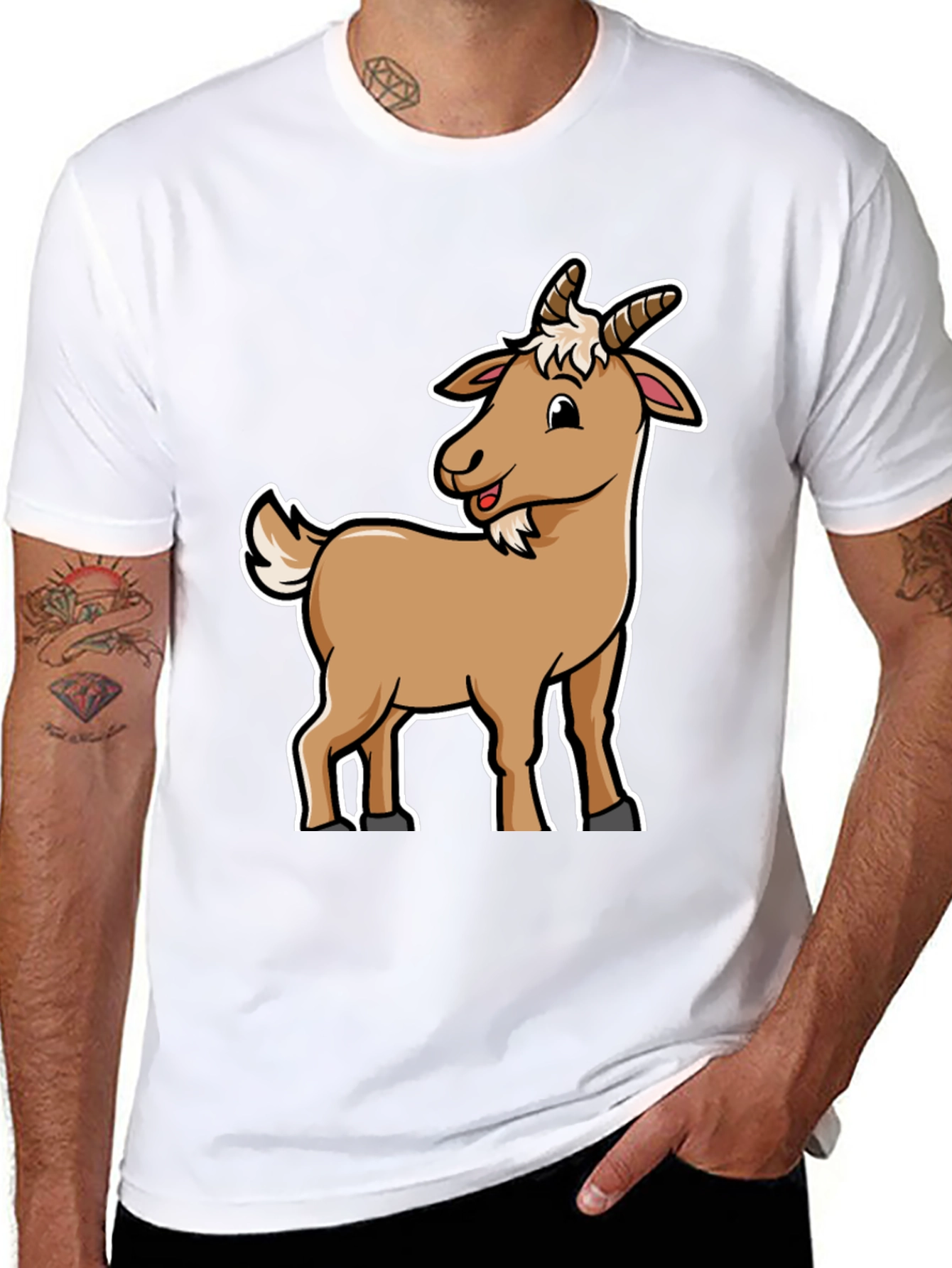 Camiseta Negra con Diseño de Cabra Divertida
