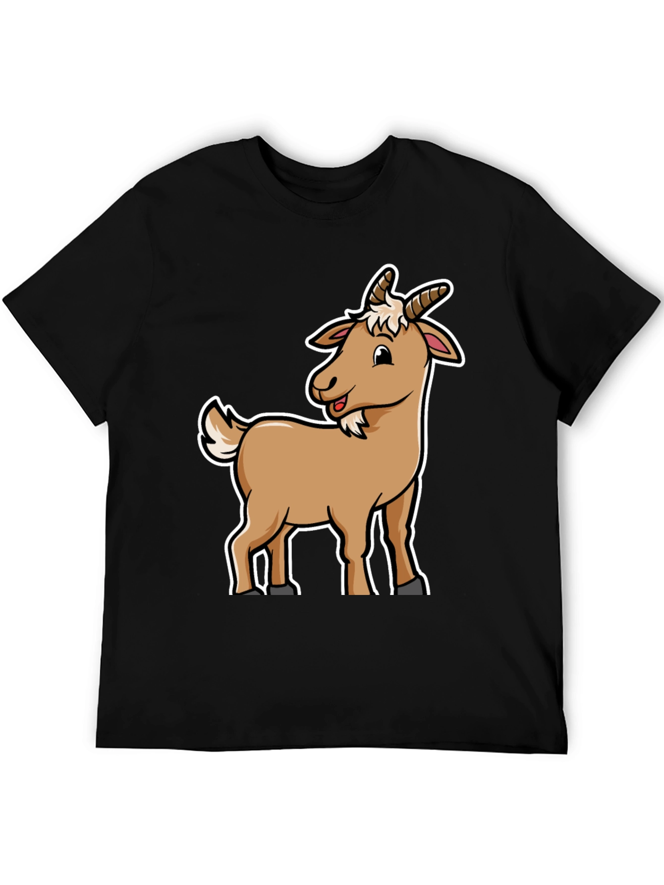 Camiseta Negra con Diseño de Cabra Divertida
