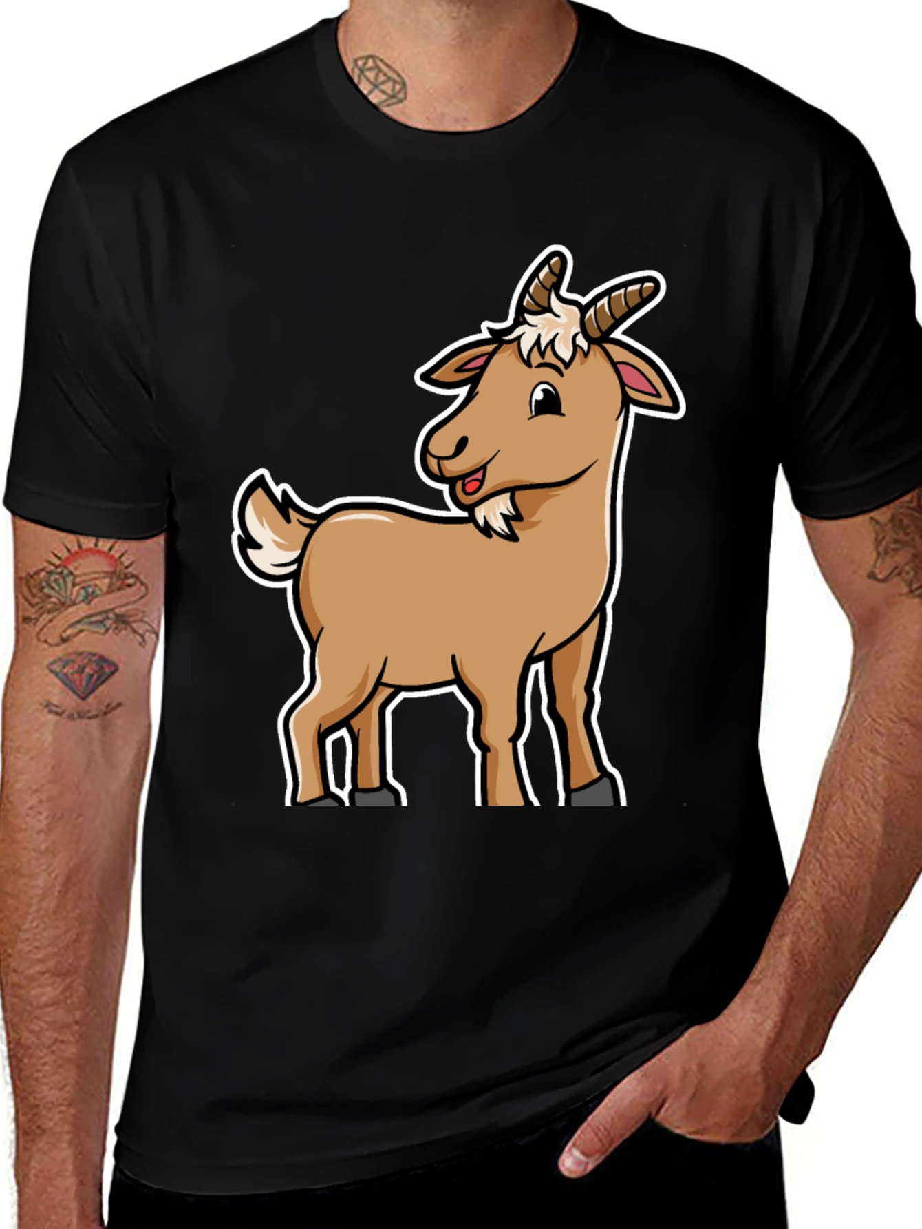 Camiseta Negra con Diseño de Cabra Divertida