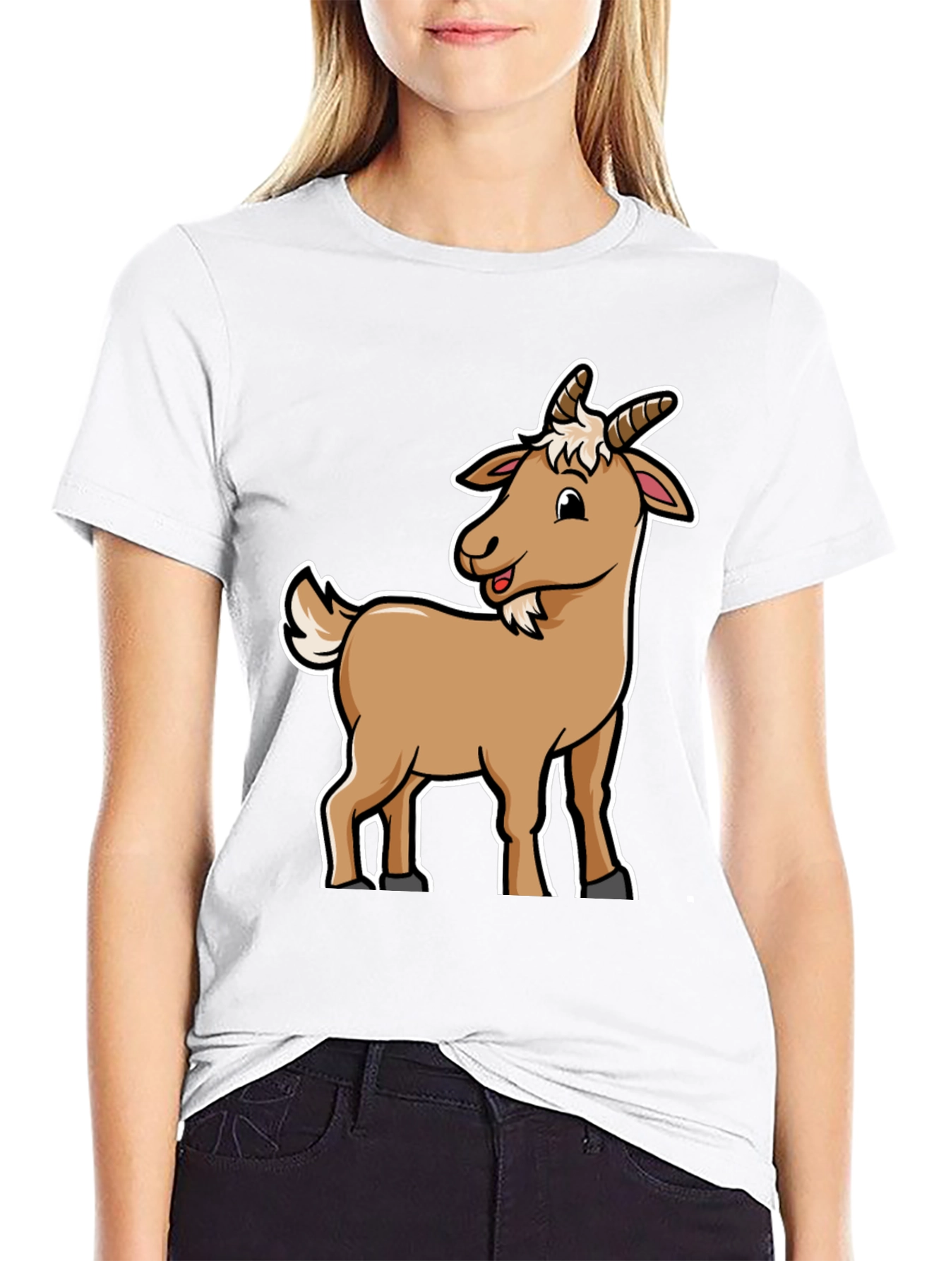 Camiseta Negra con Diseño de Cabra Divertida