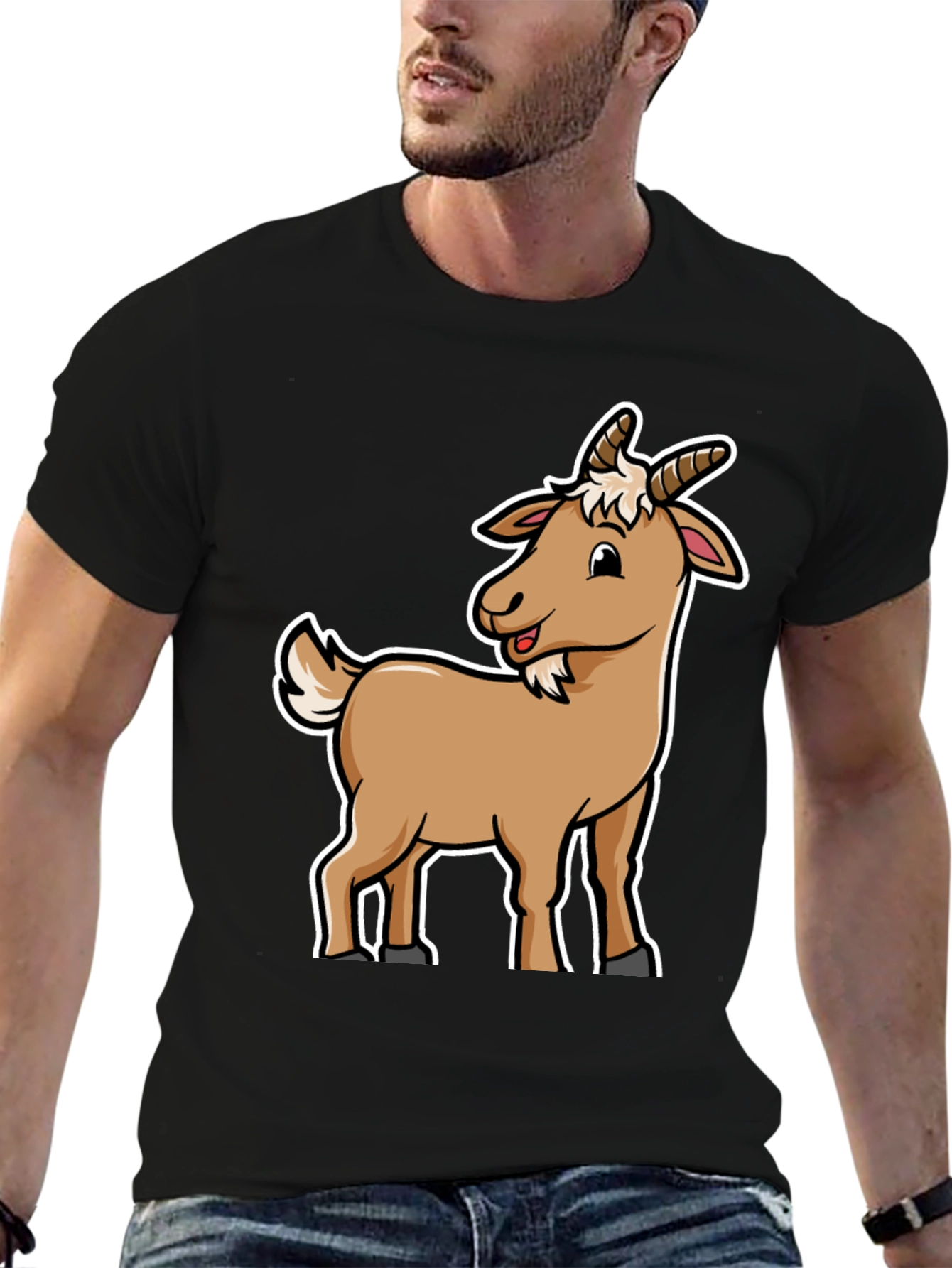Camiseta Negra con Diseño de Cabra Divertida