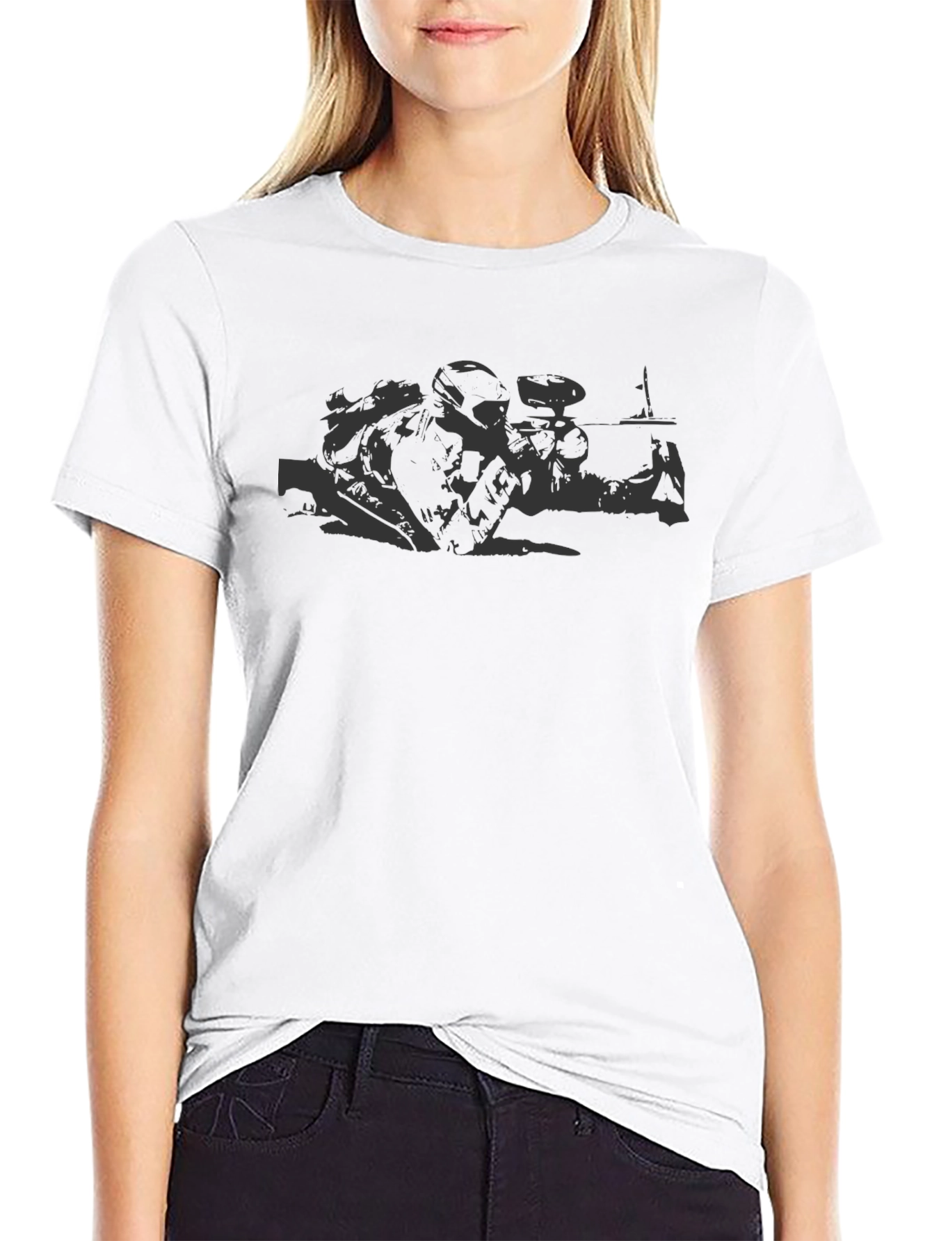 Camiseta Negra Estampada de Algodón
