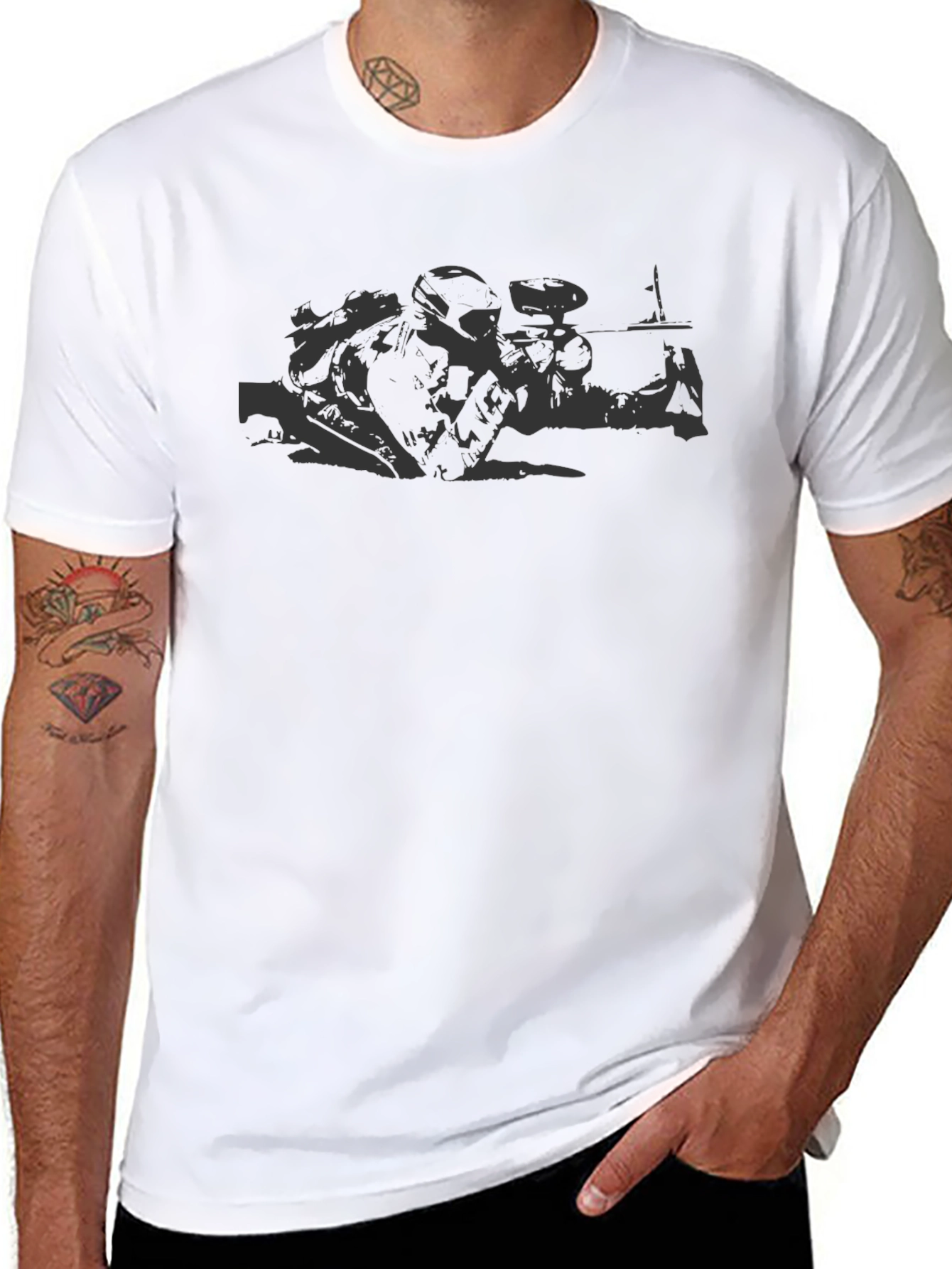 Camiseta Negra Estampada de Algodón