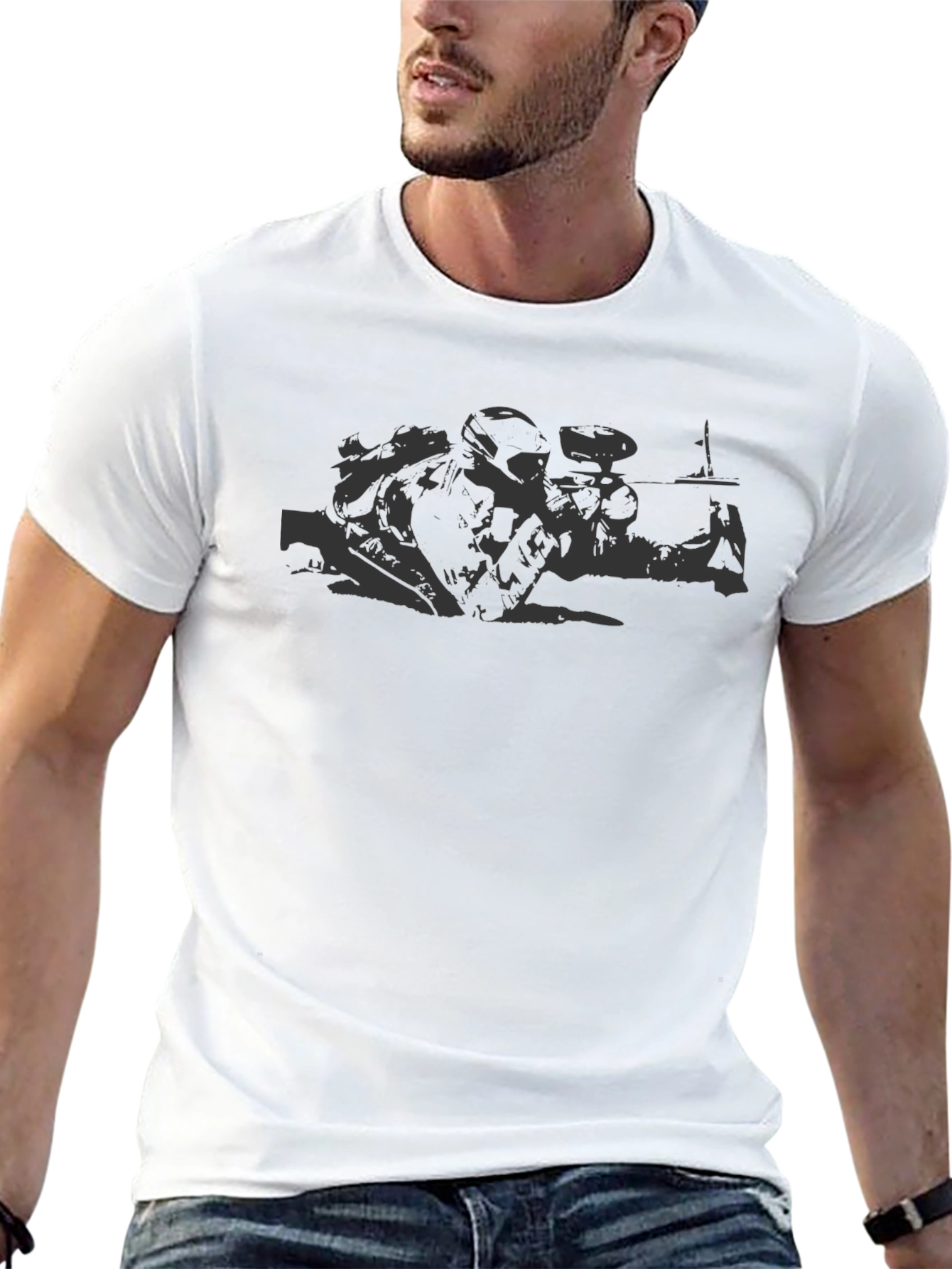 Camiseta Negra Estampada de Algodón