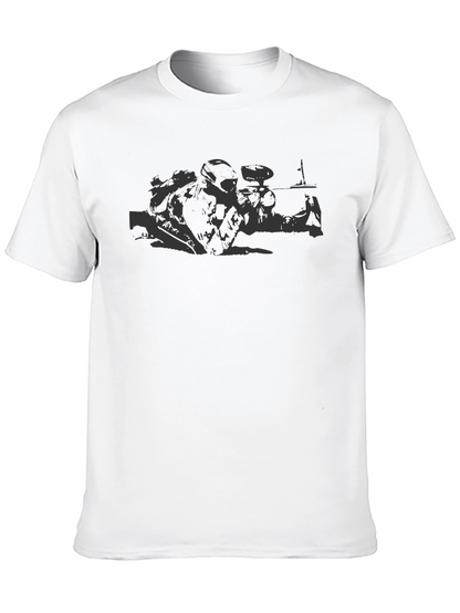 Camiseta Negra Estampada de Algodón
