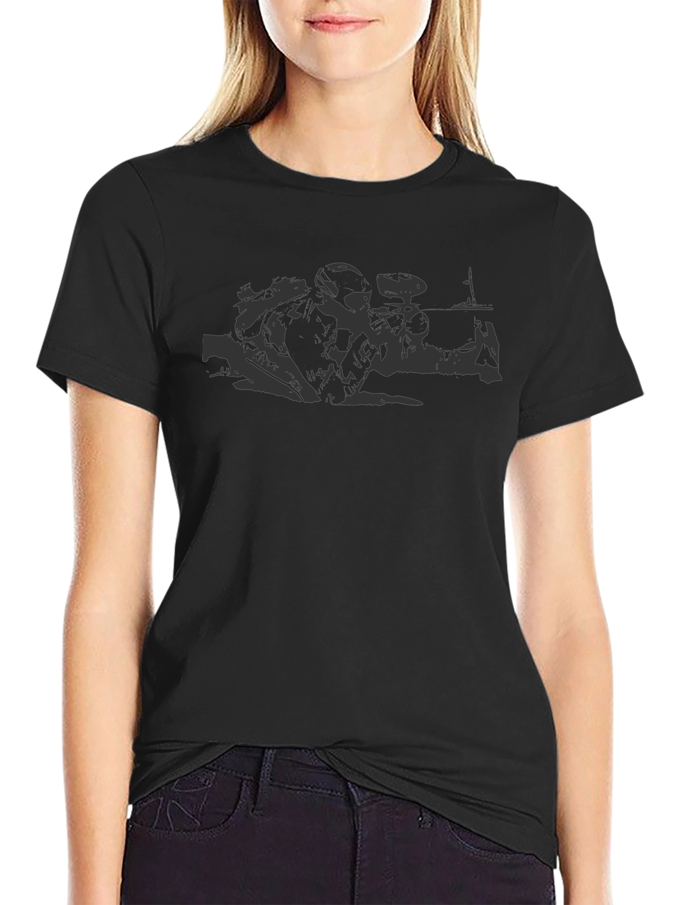 Camiseta Negra Estampada de Algodón