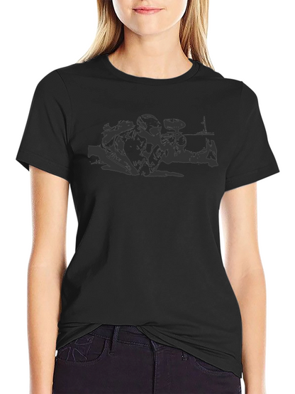 Camiseta Negra Estampada de Algodón