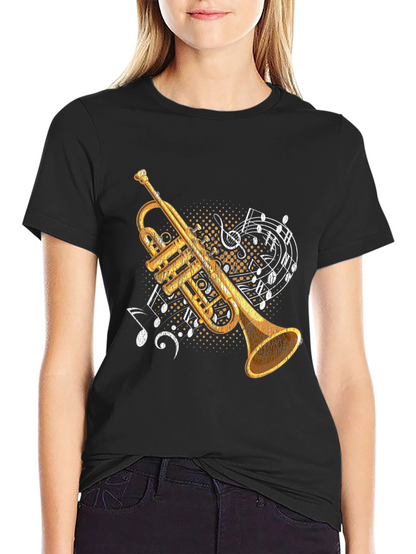 Camiseta Negra con Diseño de Trompeta Musical