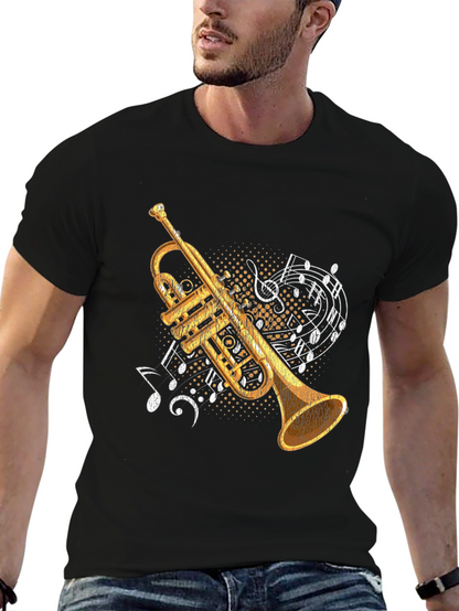 Camiseta Negra con Diseño de Trompeta Musical