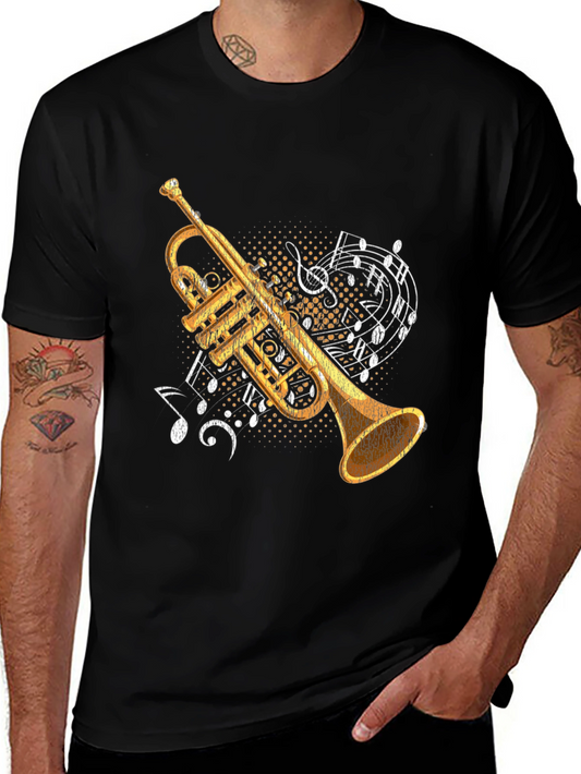 Camiseta Negra con Diseño de Trompeta Musical