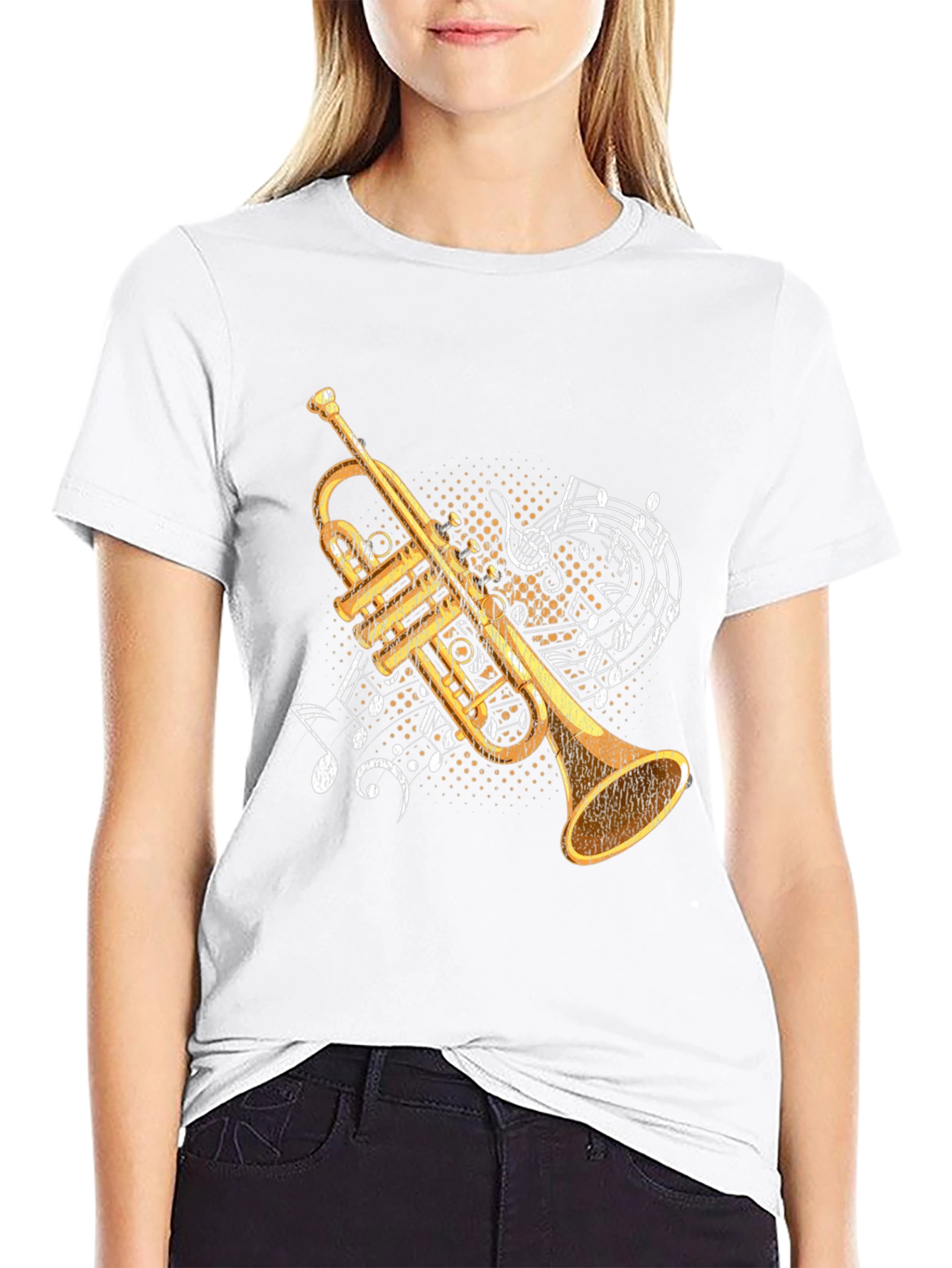 Camiseta Negra con Diseño de Trompeta Musical