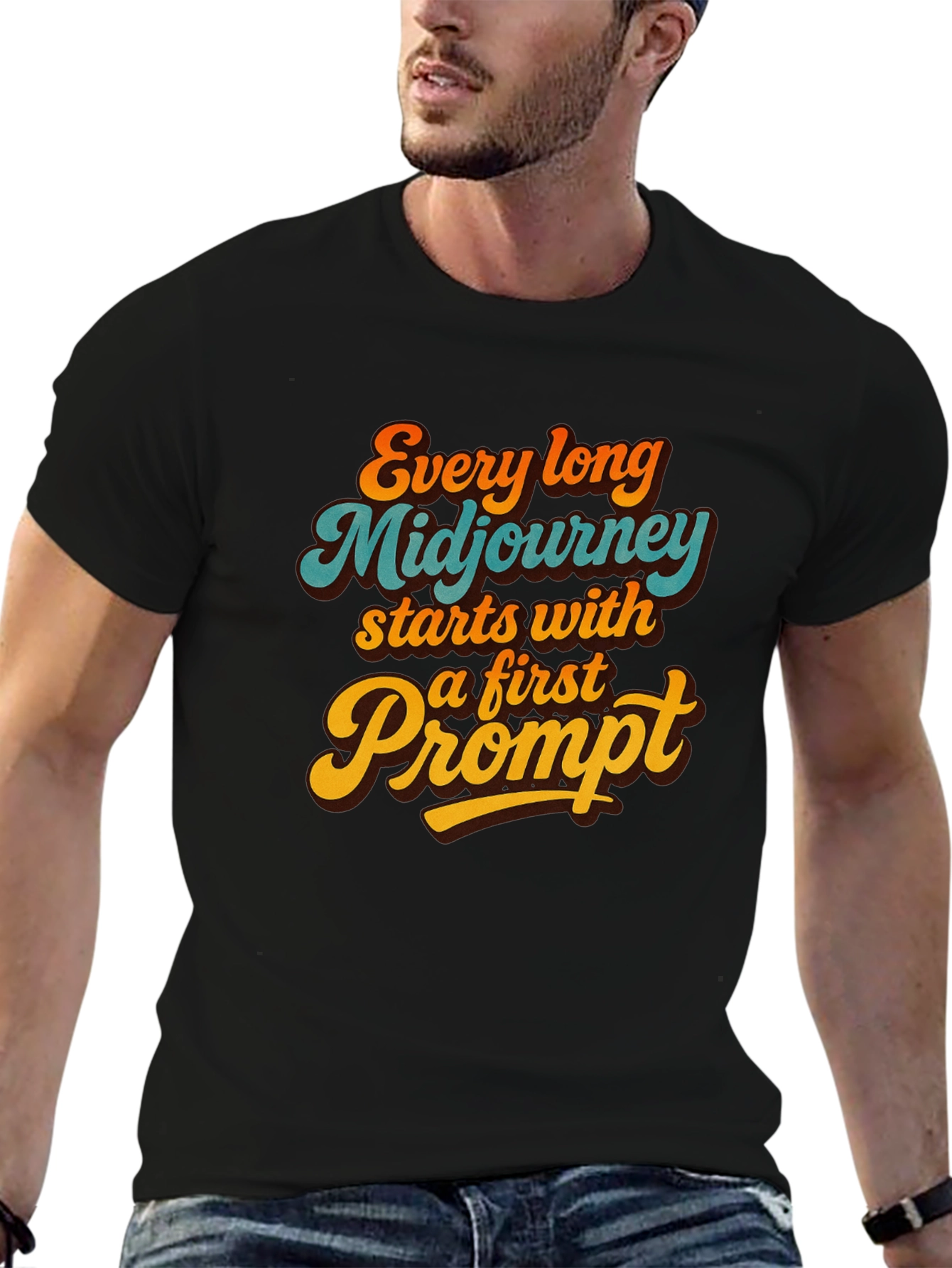 Camiseta Negra Estampada: Aventura Midjourney