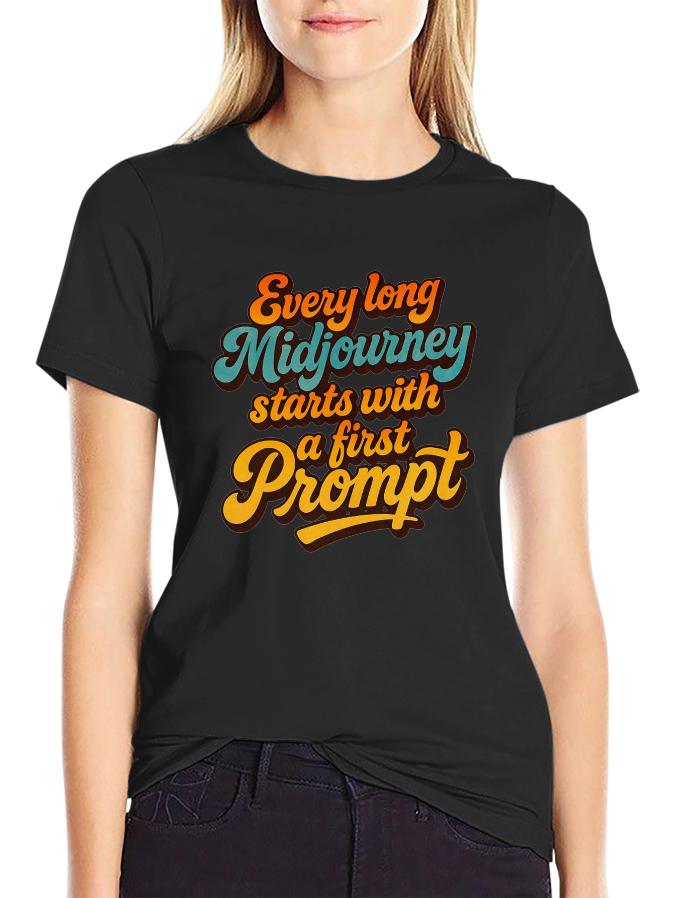 Camiseta Negra Estampada: Aventura Midjourney